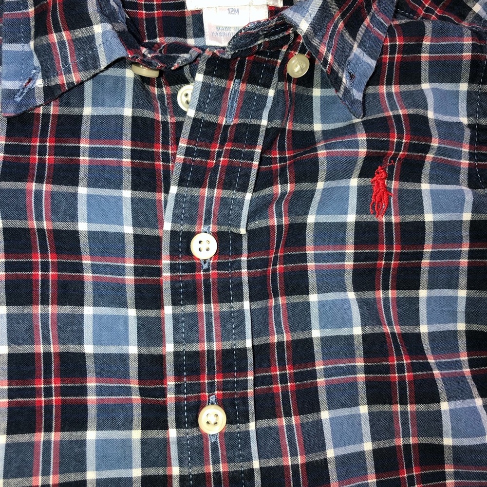 Polo baby button down shirt, blue plaid